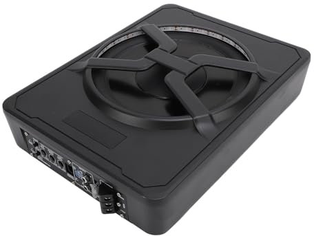 OVAQUIXI Aktiver Untersitz Subwoofer, 10 Zoll, 800 W, Slim, mit Verstärker und Fernbedienung, Komplett AMP Installationskabel Kit, Blau
