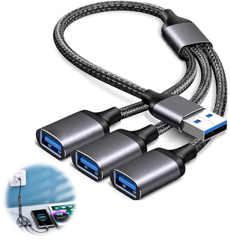 suuosl USB Splitter 3 Port 1 in 3 out- Male to Female USB Extension Cable Adapter, Laptop Splitter, USB 2.0 Extension Data Power Charging Cable for iPhone 15 Macbook Xbox Laptop Tablet Headpho