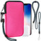 Estuche de Neopreno Universal para Smartphone, Carcasa para móvil Funda Protectora a Prueba de Golpes con Mosquetón Correa de Cordón Travel Case with Pockets Phone Bag para Samsung,iPhone,Rosa Roja,L