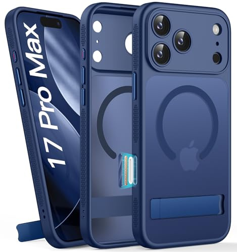 für iPhone 17 Pro Max Hülle mit Ständer, Kompatibel mit MagSafe, Blau | Kamerasteuerung Capture Button, Stoßfeste Vollschutz Handyhülle, Militär Schutzhülle, Slim Case für iPhone 17 Pro Max 2025