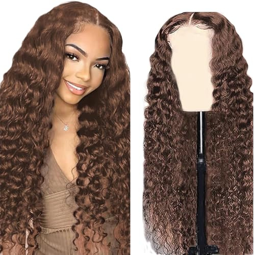 Gsoroel Human Hair Wig 13x4 Lace Front Wig Deep Wave Glueless Swiss Lace #4 Chocolate Brown 150% Density Brazilian Virgin Menschliches Haar 16 Inch