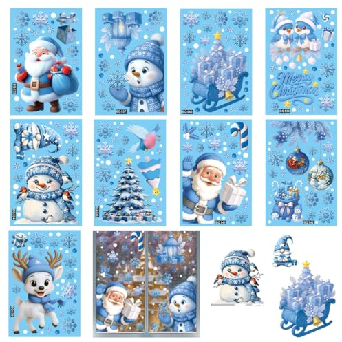 HQRKOTM 9 PCS Pegatinas Navidad Ventanas Cristal Reutilizables, Decoración Escaparates PVC Adhesivos para Ventanas, Adornos Navideños,enfeites de natal.