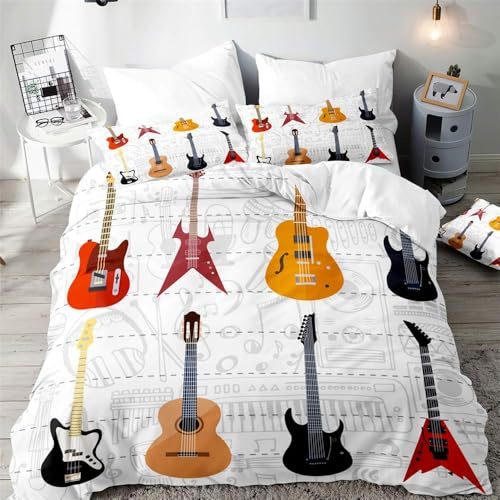 rigyeg 3PCS Microfiber Bedding Set - 3D Guitar Music Print Duvet Cover with 2 Pillowcases, Fits Single Double King Super King Size, for Adults Kids (Stage, Single 135x200cm)
