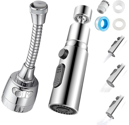 2PCS Kitchen Tap Spray Head,Kitchen Tap Extension,360° Swivel Tap Extender,Universal Sink Faucet Extension Adapter, for Kitchen Sink (Short & Long)
