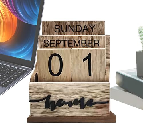 Blockkalender Aus Holz Für Den Schreibtisch – 590 G Naturholz, Datum, Tag, Anzeige | Home Office Tisch-Organizer, Dekoratives Zeitaccessoire, Minimalistisches Geschenkregal-Design