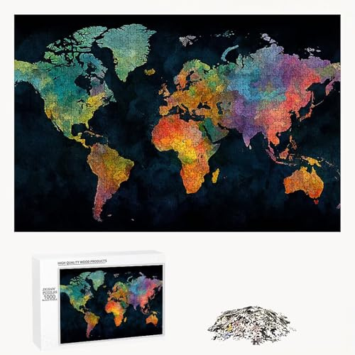 1500 Teile Puzzle für Erwachsene, Weltkarte & Farbe, Robustes Holz Puzzle mit Perfekter Passform,87x57 cm, Inklusive Poster, Geschenk & Achtsamkeit, Wanddeko, Nicht für Kinder unter 14 Jahren P3#221