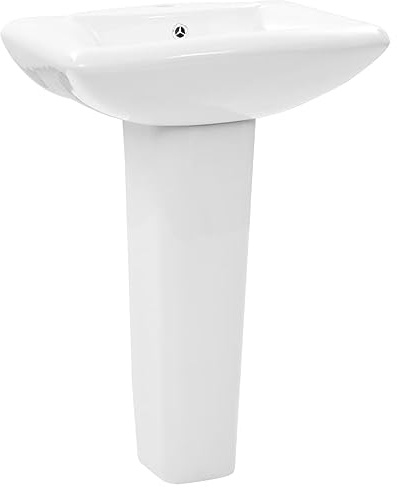 mtlskopl Lavabo autoportante con colonna in ceramica smaltata, elegante lavandino bianco per bagno e WC degli ospiti, lavabo con troppopieno, 58 x 47 x 20 cm