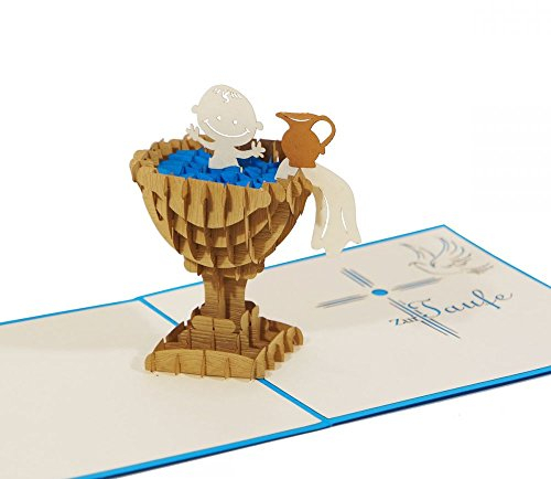 3D KARTE Zur Taufe blau I Pop-Up Karte als Gutschein, Geldgeschenk, Glückwunschkarte I Klappkarte als Taufkarte
