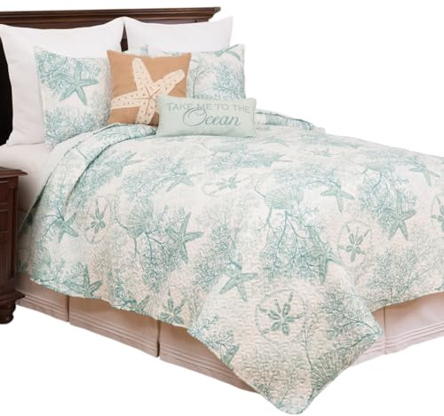 C&F Home Ocean Treasures Coastal Blue Seestern Sand Dollar Coral Beach House Condo Twin 2-teiliges Wendebettwäsche-Set Twin 2-teiliges Set Blau