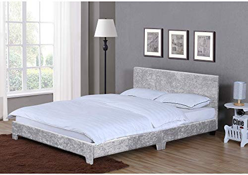 Vida Designs Victoria Bed, Bed Frame Upholstered Fabric Headboard Bedroom Furniture (King Size (5 Foot), Silver Velvet) (UKFR Certified)