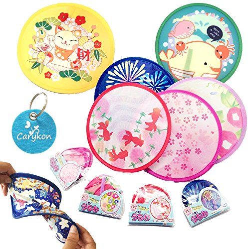 Carykon Runder Faltfächer im japanischen Stil, Handfächer für Hochzeit, Party und persönliche Dekoration, 4 Stück, zufällige Farbe