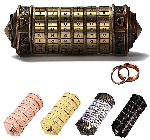 MINGZE Da Vinci Code, Zylinderschloss Box Mini Cryptex Retro Alphabet Sperren Valentinstag Freundin Freund Weihnachten Geburtstag Interessantes Kreatives Romantisches Geschenk(Bronzefarbe)