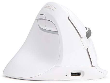 DELUX Mouse Ergonomico Senza Fili per Mancini, Mouse Verticale per Piccole Mani, Clic Silenzioso, 4000 DPI, 6 Pulsanti, Ricaricabile, 2.4G/BT a Doppia Modalità per il Tunnel Carpale(M618MINI ZD-White)