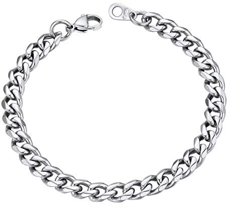 U7 Mens Silver Bracelets Bike Stainless Chain Bracelet for Boy Braclet Jewellery