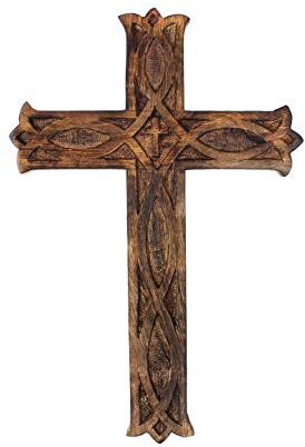 Ajuny Wandkreuz aus Holz, zum Aufhängen, keltische Handschnitzereien, religiöse Heimdekoration, Größe 30,5 x 20,3 cm