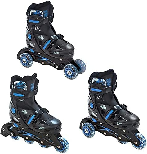 RAVEN 3in1 Kinder Inlineskates Triskates Rollschuhe Singer verstellbar (Black/Blue, 29-32 (18cm-20cm))