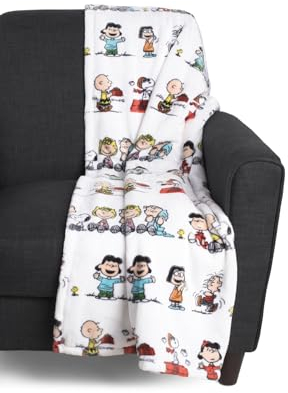 Peanuts Gang Snoopy mit Snoopys Lieblingsfiguren, samtweicher Plüsch-Überwurfdecke von Berkshire, Grau, 127 x 70 cm