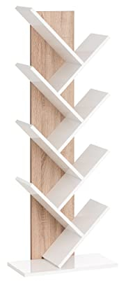 MyosHome - Scaffale per libri, mensola per BLU-Ray, libreria in piedi in rovere Sonoma bianco 53 x 27 x 138 cm. Cronos