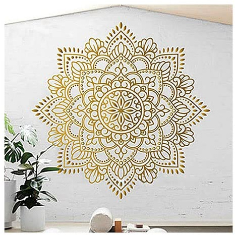 ANWUYANG Mandala Vinyl Wall Art Decal, Meditation Yoga Studio Decoration Sticker, Large Flower Mandala Headboard Window Wallpaper Mural (Color : Gold, Size : XXL 165x165cm)
