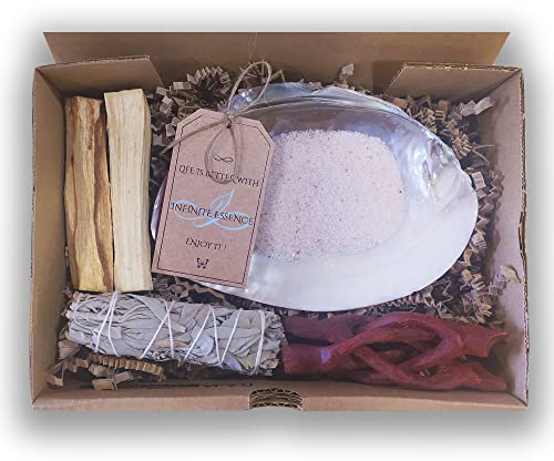 LAMARE Smudge - Kit de Nettoyage - 1 Salvia californienne - 2 bâtonnets Palo Santo Pérou - Ormeau Mexicain avec Support - Sel de l'Himalaya - Kit de Nettoyage et de Purification.