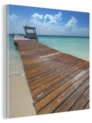 Glasbild Glasfoto Wandbild Bilder Deko 90x90 cm Promenade am Karibischen Meer, Isla Mujeres