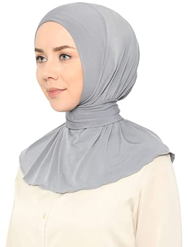 World of Shawls Ready To Go Instant Hijab für Damen Mädchen Frauen mit Raffhalter Knöpfen Premium Qualität Jersey Schal, Silver, One size