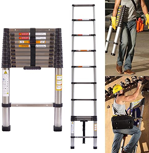 BRIEFNESS Extension Ladder, 12.5ft Telescoping, Telescopic, Collapsible, Stainless Steel, 330lb Capacity