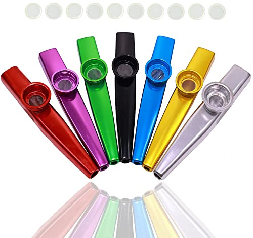 Fartime 7 Pcs Metal Kazoos With 20Pcs Kazoo Flute Diaphragms,Musical Instruments,Good Gift for Kids,A Good Companion for Ukulele, Violin, Guitar,Piano Keyboard.