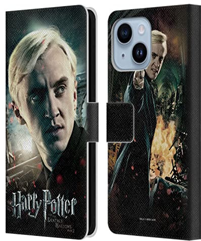 Head Case Designs Officially Licensed Harry Potter Draco Malfoy Deathly Hallows VIII Leather Wallet Case Compatible With Apple iPhone 14 Plus