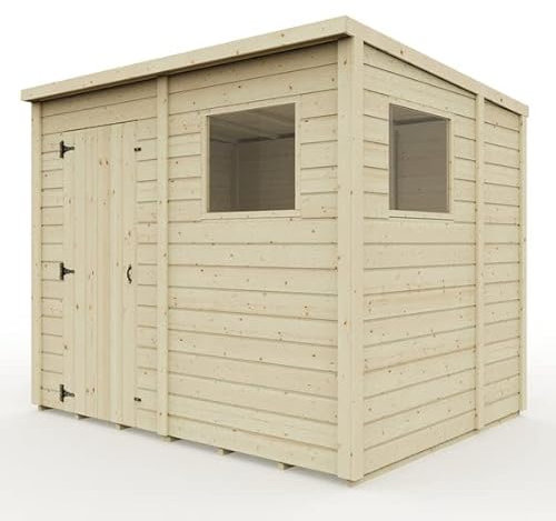 Everest Garden Shed with Pent Roof and Windows - 8ft x 6ft | Untreated, High Grade Redwood Smooth Planed Timber, 12mm Thickness, 32mm Framework