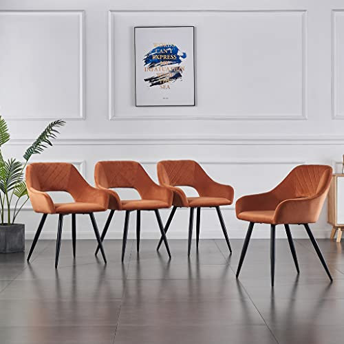 JaHECOME Samt Esszimmerstuhl, Sessel, Wohnzimmerstuhl, Farbe wählbar, modernes Design, gepolsterter Sitz mit offener Rückenlehne, Schwarze Metallbeine für Küche, Schlafzimmer, Esszimmer (4, orange)