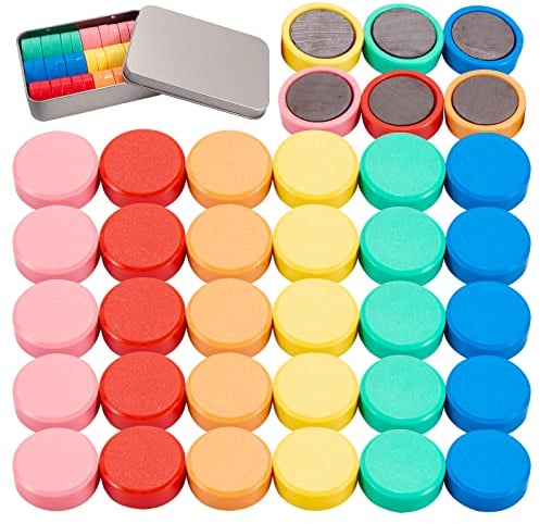 Wukong 36Pcs Round Fridge Magnets, 6 Colors Strong Whiteboard Magnets for Office, Notice Boards, Planning Boards, School, Postcard with Iron Box Ø 20 mm, 8mm Thick