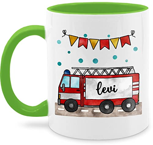 Tasse Tassen 325ml - Feuerwehrauto Motiv I Leiterwagen Geschenk Feuerwehr I Löschzug - 325 ml - Hellgrün - geschenke feuerwehrmänner feuerwehrtasse jugendfeuerwehr name kindertasse kind