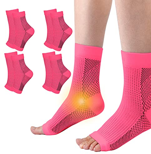 4 Paar Kompressionssocken Damen Herren Sprunggelenkbandage Kompressionsstrümpfe Knöchelbandage Fußbandage für Plantarfasziitis Arthritis Verstauchte Knöchel Fersensporn Sport (Rosa, 34-37)