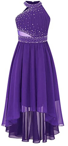Alvivi Enfant Filles Robe De Mariage Demoiselle d'honneur Robe De Soirée Cérémonie Baptême Mousseline Robes De Baptême Communion Anniversaire 5-16 Ans Violet 7-8 Ans
