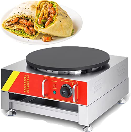 Crepiera Commerciale in Acciaio Inossidabile, Crepiera da 3000 W, Crepiera Antiaderente da 16 Pollici Piastra Singola per Cucina Familiare, Commerciale, Ristorante, Snack di Strada
