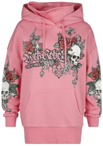 Rock Rebel by EMP Damen rosafarbener Langer Pullover mit Print und Strass-Details