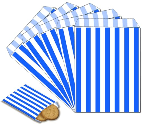 100 Stück Naschitüten Candy Bar Blau Papiertüten Klein Kraft Butterbrottüten Bunt 13x18cm Mini Geschenktüten Papiertüten Bunte Tüten Candybar brotpapiertüten für Halloween,Weihnachten,Hochzeiten