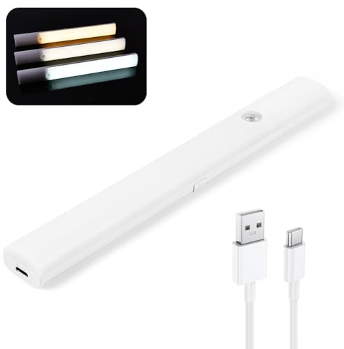 Vicloon Luz de Armario Con Sensor Movimiento, 40 LEDs 3 Modos USB Recargable, 25CM Regulable, Luz Nocturna Para Escaleras, Pasillo, Cocina, Garaje