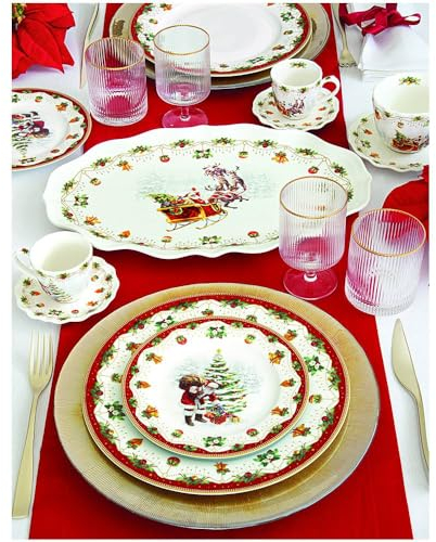 Easy Life Juego de 18 platos navideños de porcelana para 6 personas Navidad nostálgica vintage D26,5xP21,5xP19 cm
