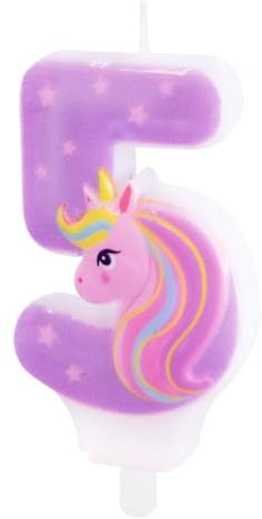 Zahlenkerzen * ROSA EINHORN * mit Steckfuß als Deko für Kindergeburtstag | ca. 11x5,5cm | Pink Lila Unicorn Tortendeko Kinder Geburtstag Geburtstagskerze Zahlen Kerzen, Farbe: Einhorn, Größe: Zahl 5