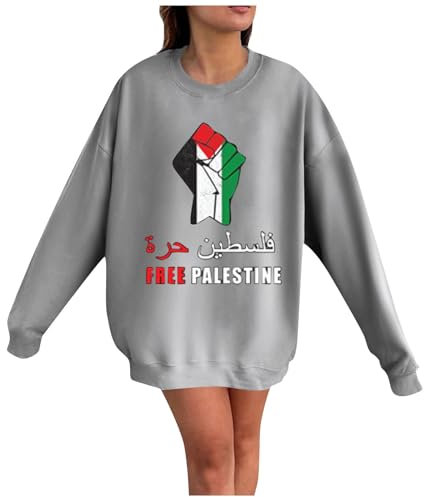 I Stand with Palestine for Their Freedom Free Palestine Sweatshirt, Pray for Gaza Shirts, Free Palestine Free Gaza Flag Tshirt, Support Gaza Long Sleeve Pullover Tops gray X-Large