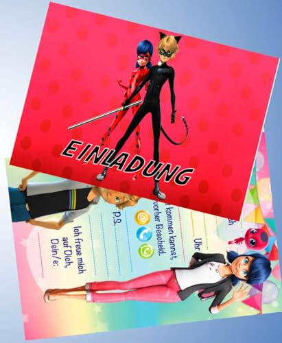 ich 12 Einladungskarten + 12 Umschläge für Geburtstag Partys und Kindergeburtstag kompatibel mit Ladybug Nr. 2