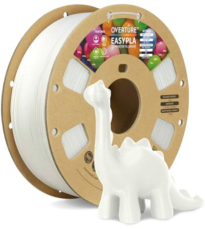 OVERTURE Easy PLA 1.75 mm 3D Druckerfilament, 1kg (2.2 lbs), Verstärkt Zähigkeit PLA, Maßgenauigkeit +/- 0,02 mm (Easy Weiß)