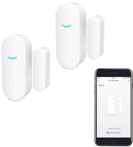 RISOON WiFi-Türfenstersensor: Smart Window Detector, Tuya Alarm mit kostenloser Benachrichtigung, Home Security System, kompatibel Alexa Google Home (2 Pack)