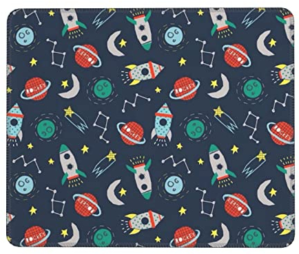 QQLADY Rocket Clipart Mauspad mit rutschfester Gummiunterseite, wasserdichtes Mauspad mit genähtem Rand, Mauspad für Schreibtisch, kabellose Maus, Gaming-Mauspad für Computer, Laptop, Heimbüro