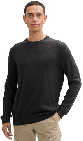 TOM TAILOR Herren 1043266 Basic Strickpullover mit Kaschmir, 10617-Black Grey Melange, M
