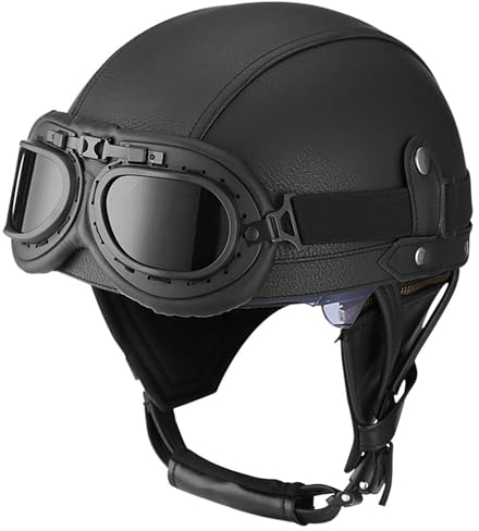 Mezzo Casco Da Motociclista Stile Tedesco Con Occhiali,Caschi Jet E Demi-Jet Vintage Caschi Cromwell Omologato ECE Scooter Cruiser Unisex Casco A Scodella 2,M:57-58CM