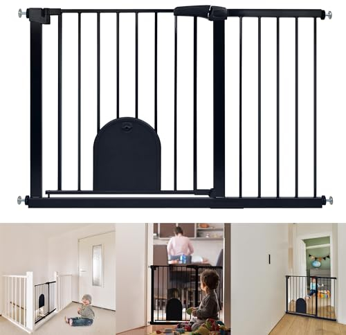 YRHome Türschutzgitter ohne Bohren Treppengitter Treppenschutzgitter für Kinder Baby Türgitter mit Schiebetor für Hunde & Katzen Auto-Close 180° Zweiwegeöffnung Baby Schutzgitter, 105-115 cm, Schwarz