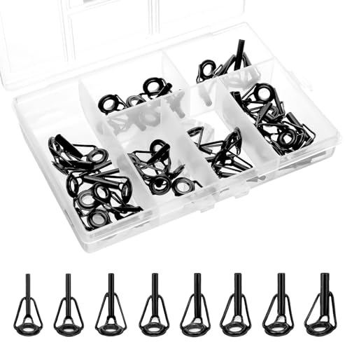 QWORK® 40 Stück Angelrute Spitzenring Reparaturset, Angelruten Spitzenring mit Edelstahl Keramik Führungsringen, Angelruten Spitze in 8 Größen für die Meisten Rutenarten